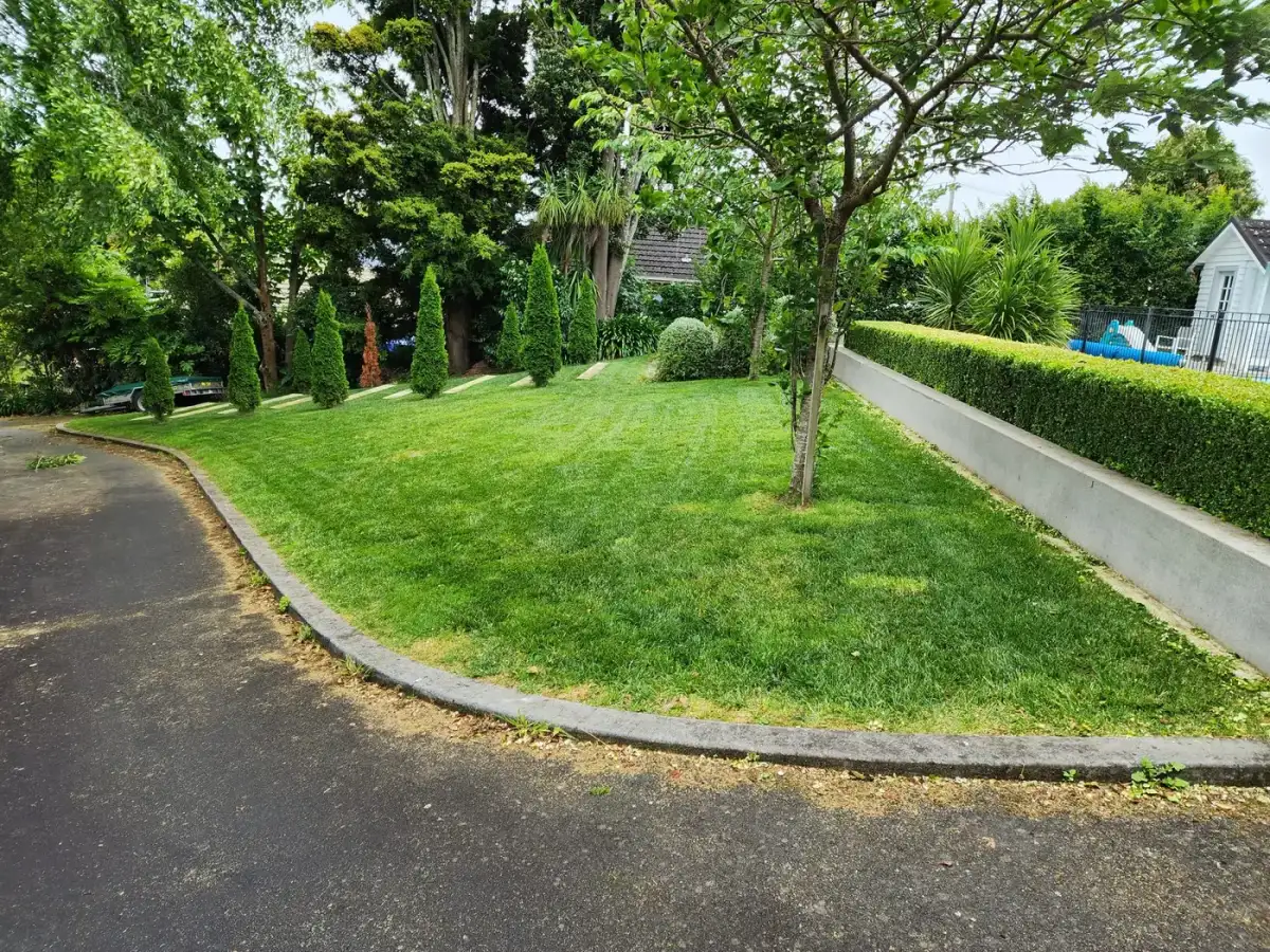 Crisp lawn edge along a curved driveway
